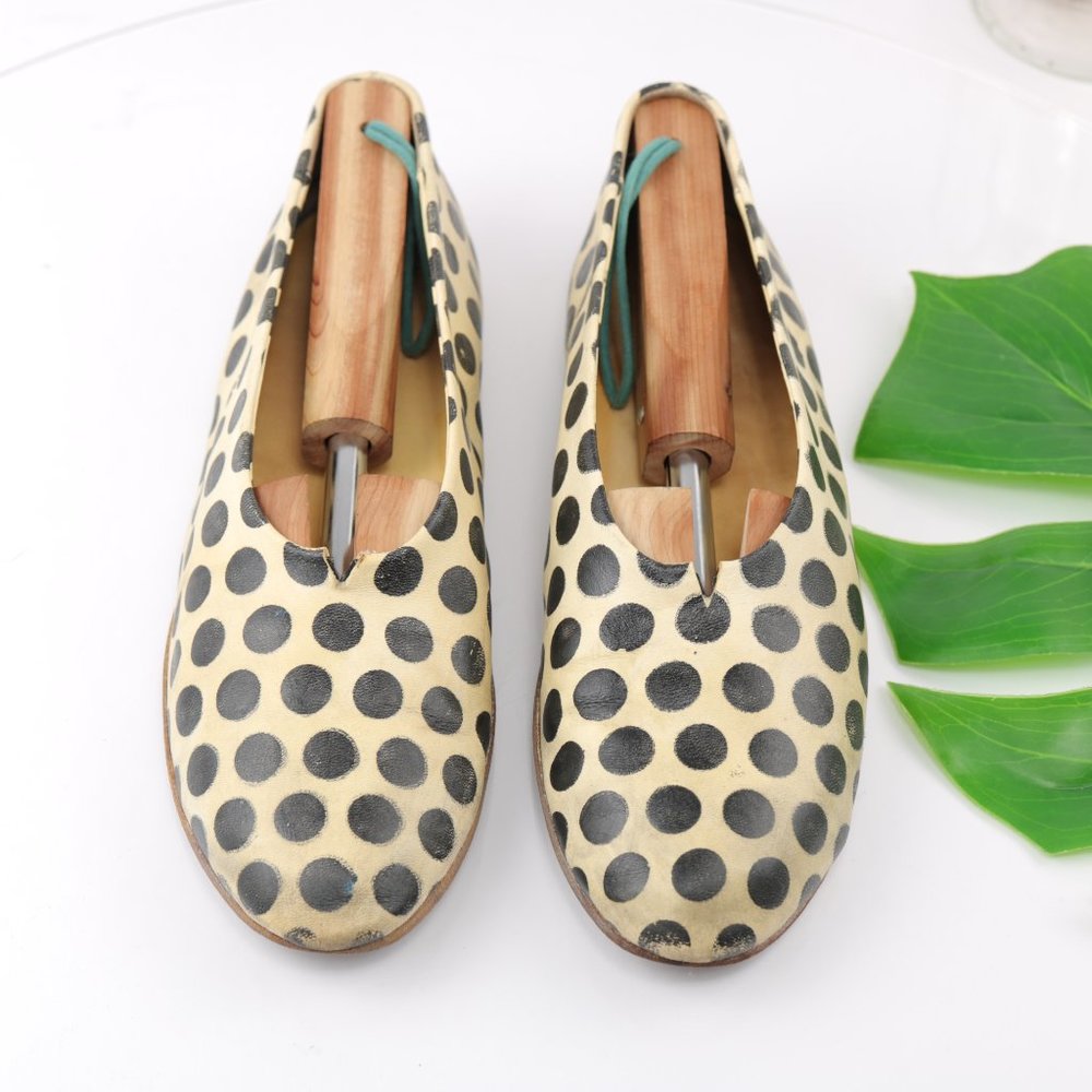 Marsell Coltellaccio Ballerina Flats Designer PolkaDot Print White Black Size 8.